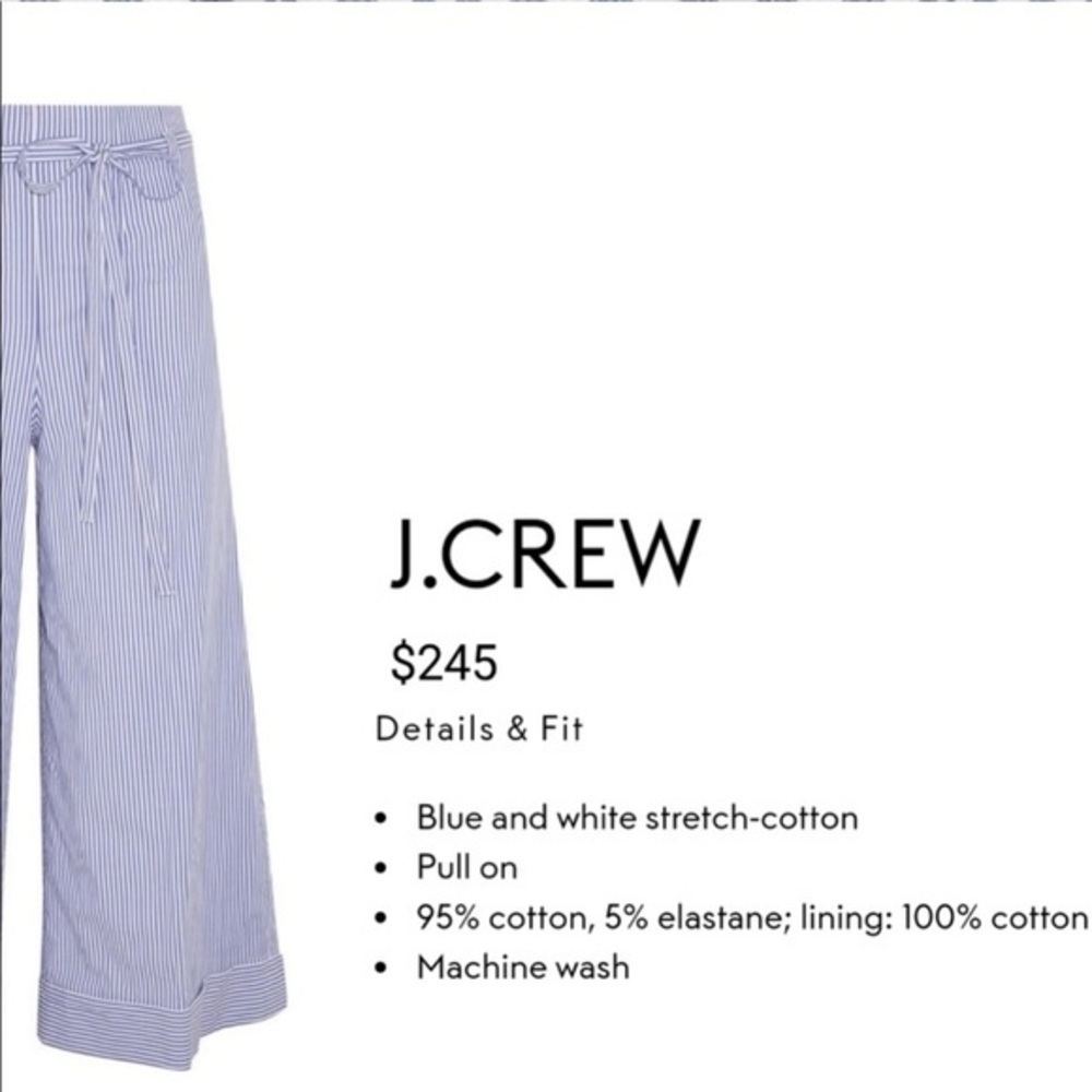 J. Crew Seersucker blue stripe cropped wide leg pants Sz 6 - Picture 5 of 10